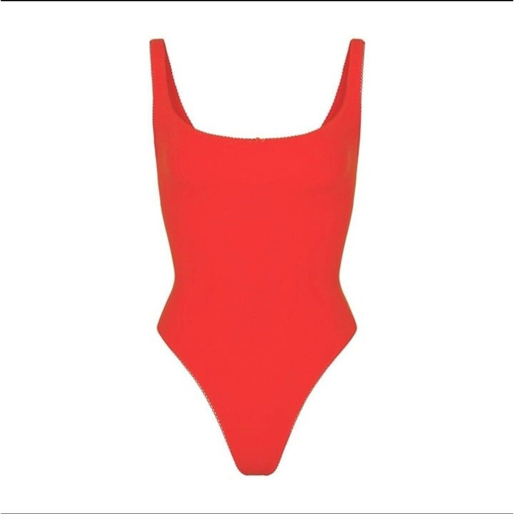 Skims Fits Everybody Picot Square Neck Bodysuit Ruby